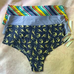 3 Pair Cheek Boss Cheeky Panties lavender, stripe and giraffe NWT 2XL